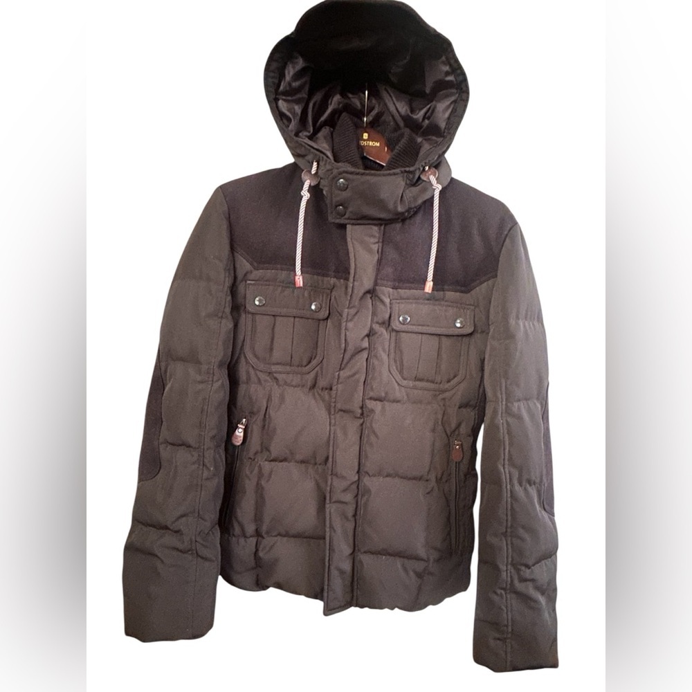 SIEG Olive Green Black Quilted Puffer Jacket Insulated Hooded Workwear Outdoor L